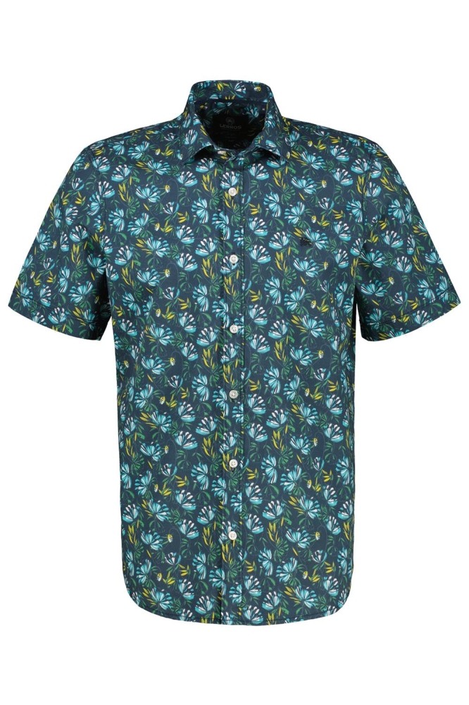 STRETCH POPLIN OVERHEMD BLOEM MOTIEF 2542326 456 COASTAL BLUE